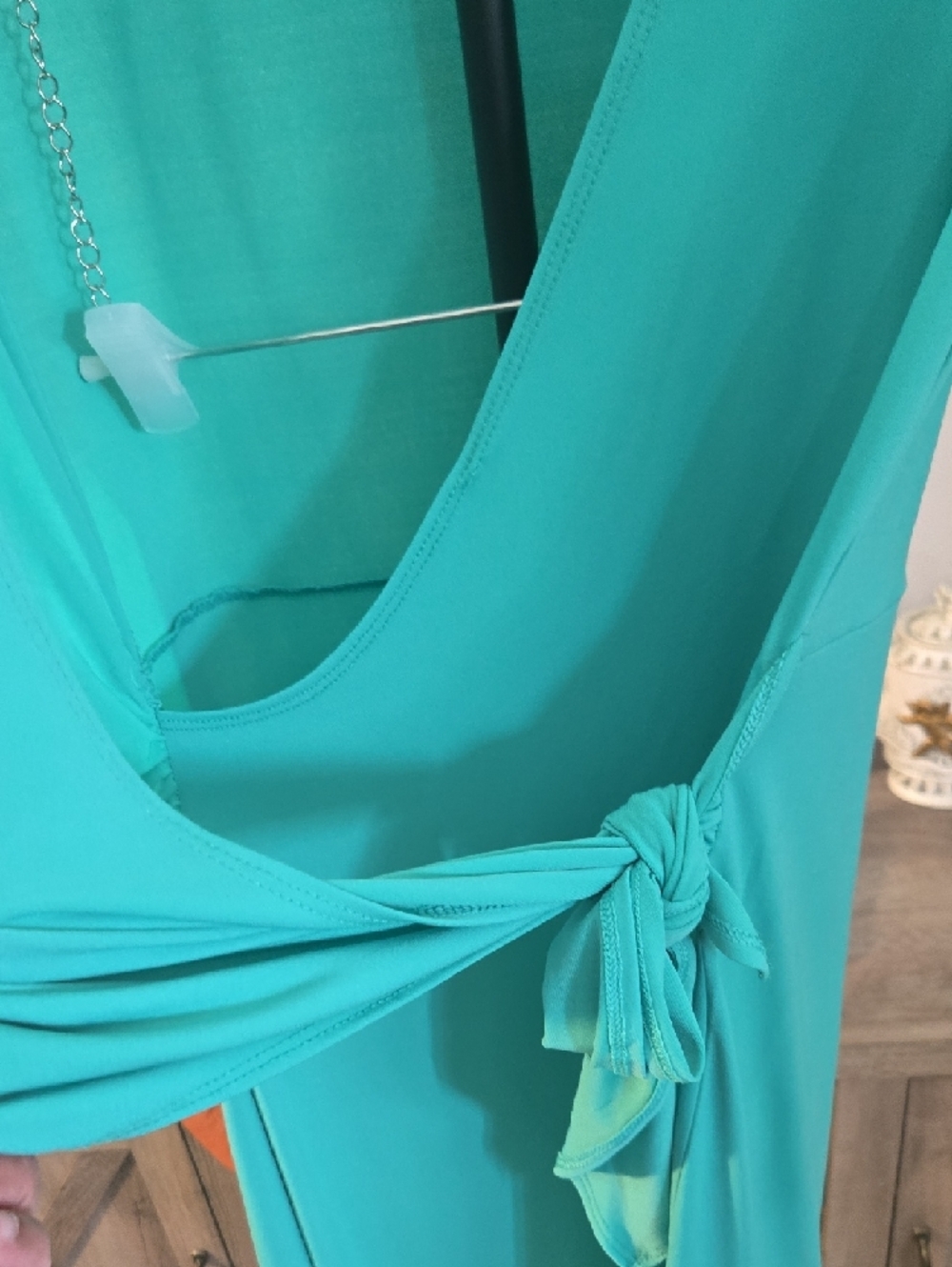 George Turquoise Faux-Wrap Midi Dress with Side Tie - Picture 3 of 5